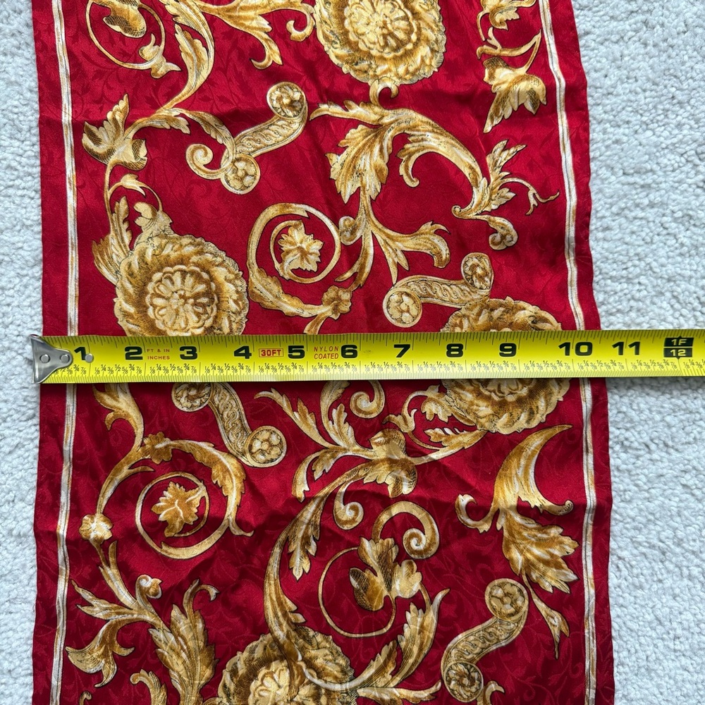Echo Silk Vibrant Red and Gold Patterned Scarf - Picture 6 of 6
